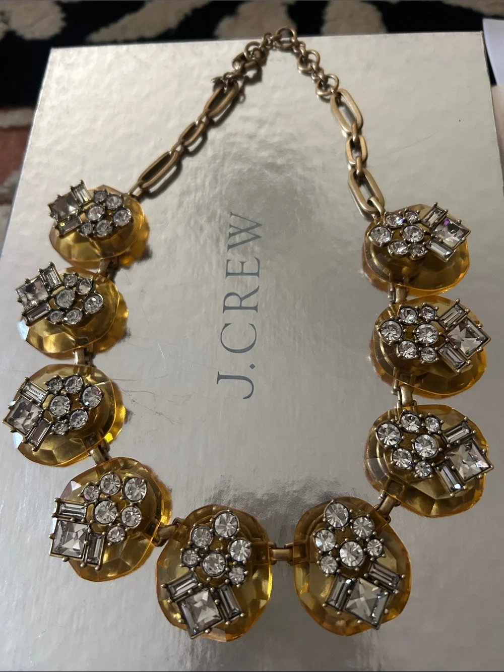 J. Crew 2013 Dazzling Pebble Gold-Tone Crystal Statement Necklace - Yellow
